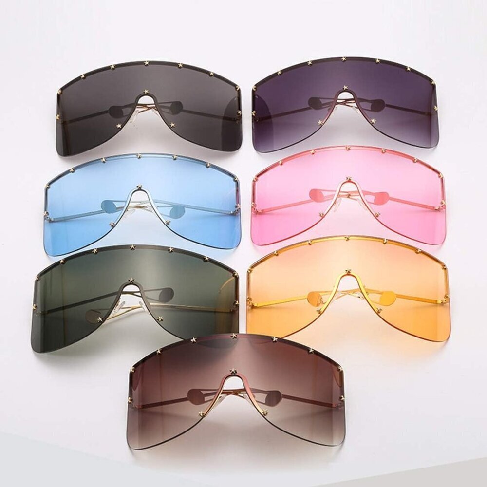 Women Huge Oversized Shield Visor Sunglasses Futuristic Star on Frame Sun Face M - Picture 4 of 4